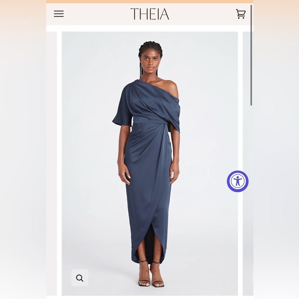 Theia Elegant Satin Blue One-Shoulder Dress